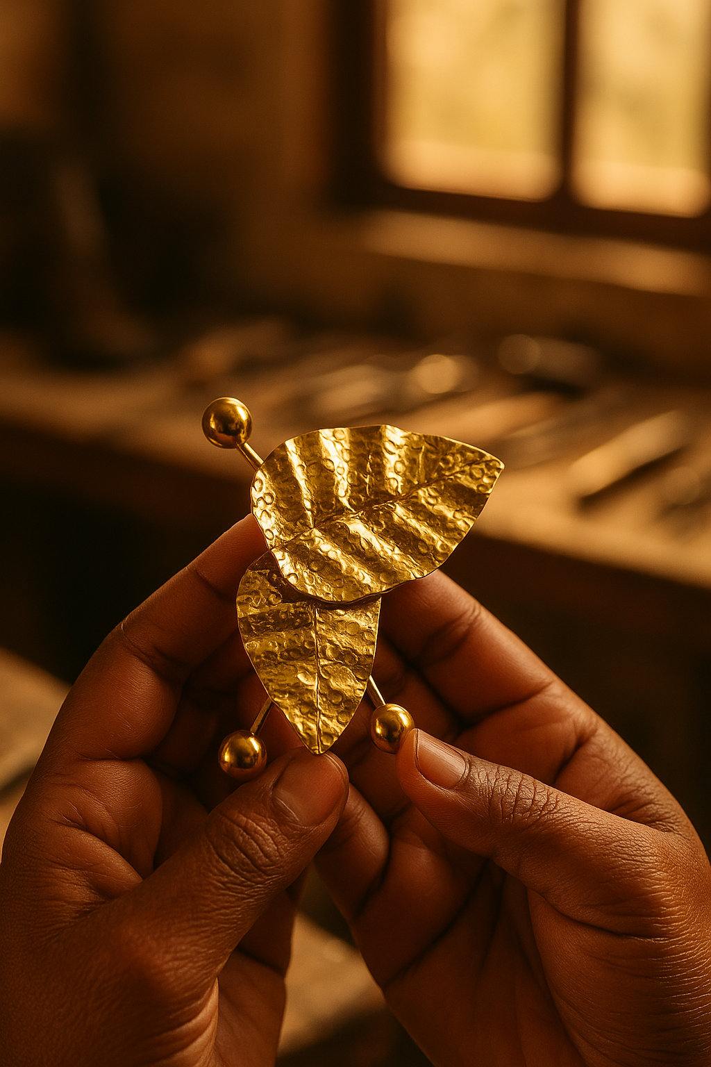 Aretes: Hojas de Oro Resonante™ Bronce con baño de Oro de 24 Quilates