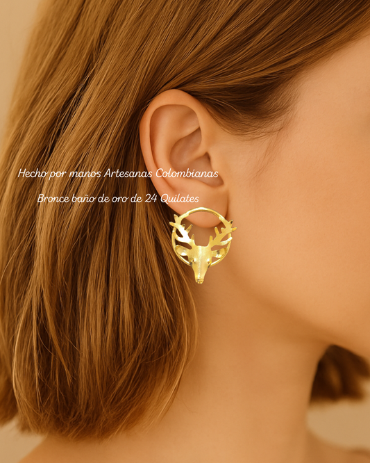 Aretes : Venado de Luz™ en Bronce con baño de Oro de 24 Quilates