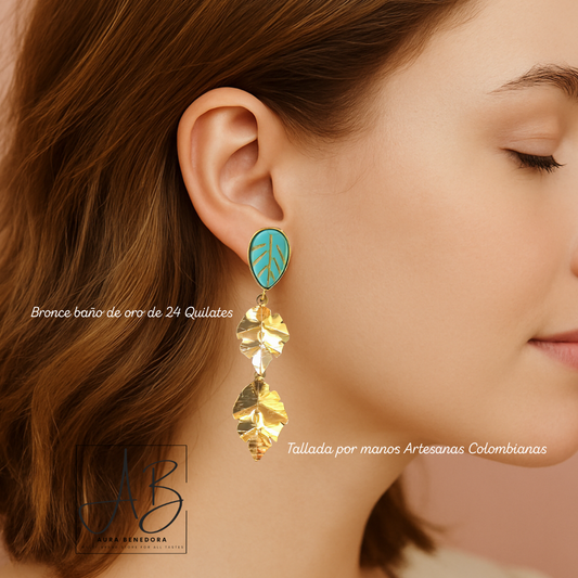 Aretes: Selva Serena™ en Bronce con baño de Oro de 24 Quilates